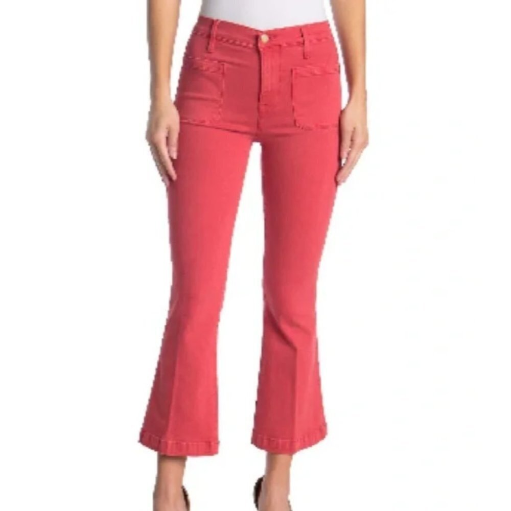 NWT Frame Denim Womens Le Bardot High Waist Crop Flare Jeans Cherry Size 24
